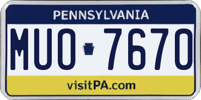 PA license plate MUO7670