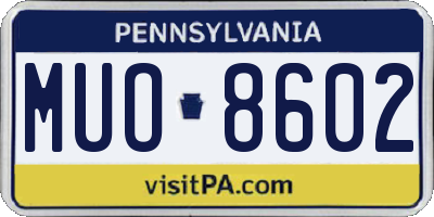 PA license plate MUO8602