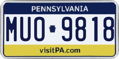 PA license plate MUO9818