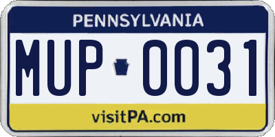 PA license plate MUP0031
