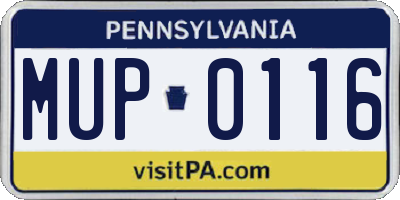PA license plate MUP0116