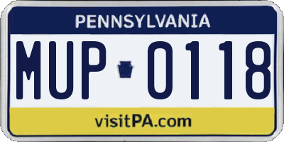 PA license plate MUP0118