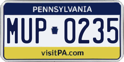 PA license plate MUP0235