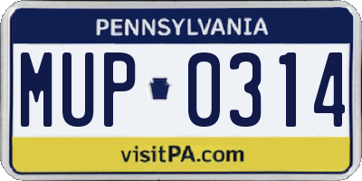 PA license plate MUP0314
