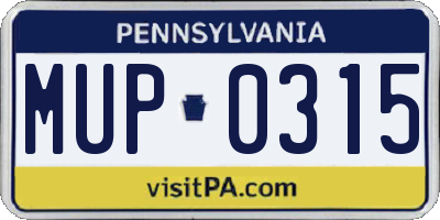 PA license plate MUP0315