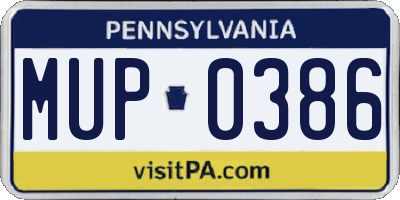 PA license plate MUP0386