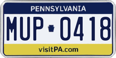 PA license plate MUP0418