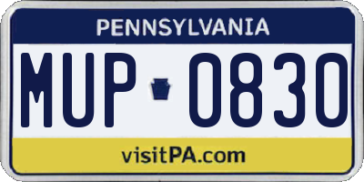 PA license plate MUP0830