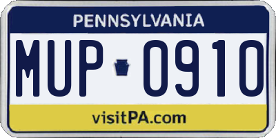 PA license plate MUP0910