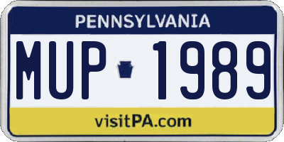 PA license plate MUP1989