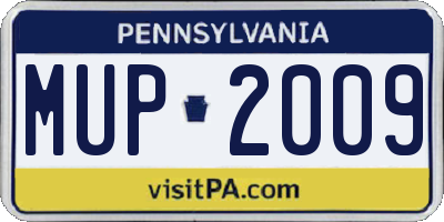 PA license plate MUP2009