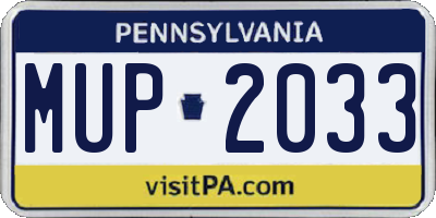 PA license plate MUP2033
