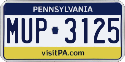 PA license plate MUP3125