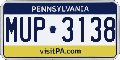 PA license plate MUP3138