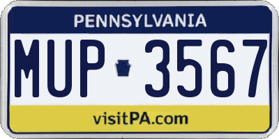 PA license plate MUP3567