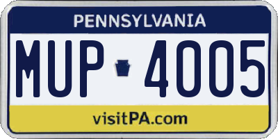 PA license plate MUP4005