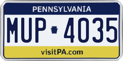 PA license plate MUP4035