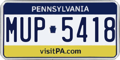 PA license plate MUP5418