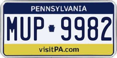 PA license plate MUP9982