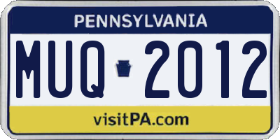 PA license plate MUQ2012