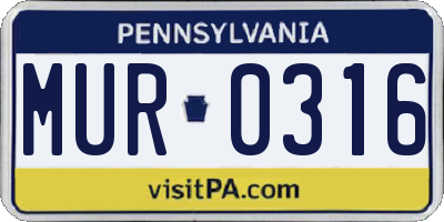 PA license plate MUR0316