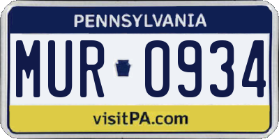 PA license plate MUR0934