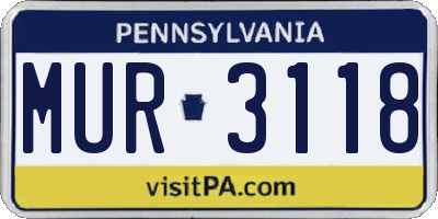 PA license plate MUR3118