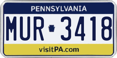 PA license plate MUR3418