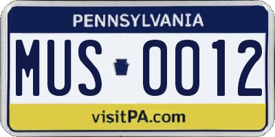 PA license plate MUS0012