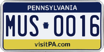 PA license plate MUS0016