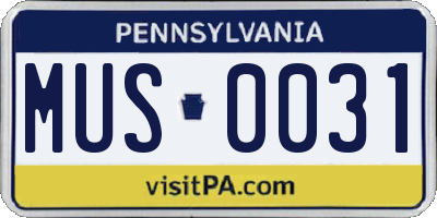 PA license plate MUS0031