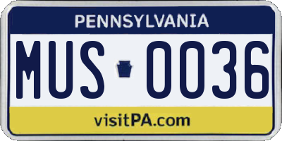 PA license plate MUS0036