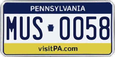 PA license plate MUS0058