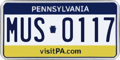PA license plate MUS0117