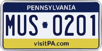 PA license plate MUS0201