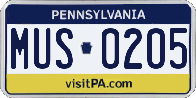 PA license plate MUS0205