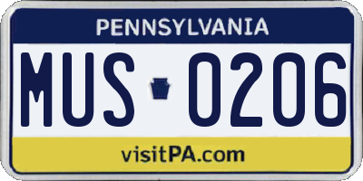 PA license plate MUS0206