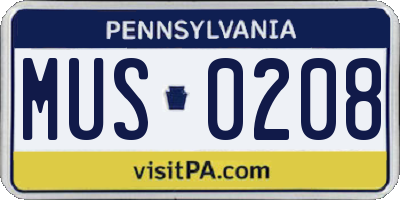 PA license plate MUS0208