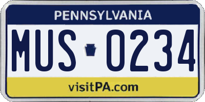 PA license plate MUS0234