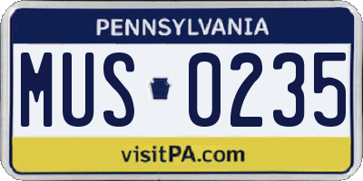 PA license plate MUS0235