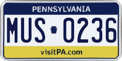 PA license plate MUS0236