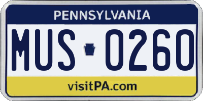 PA license plate MUS0260