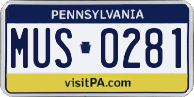 PA license plate MUS0281