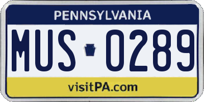 PA license plate MUS0289