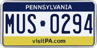 PA license plate MUS0294