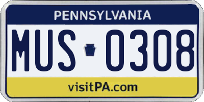 PA license plate MUS0308