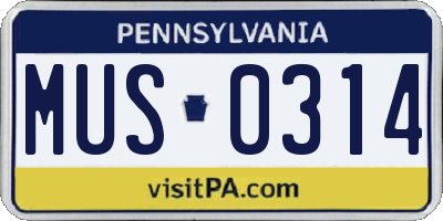 PA license plate MUS0314