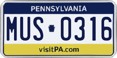 PA license plate MUS0316