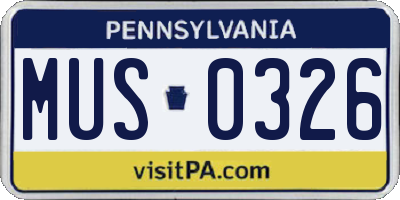 PA license plate MUS0326