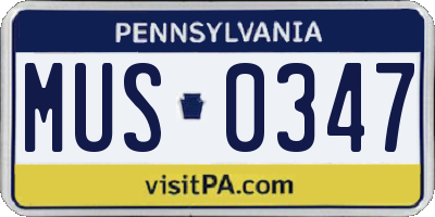 PA license plate MUS0347